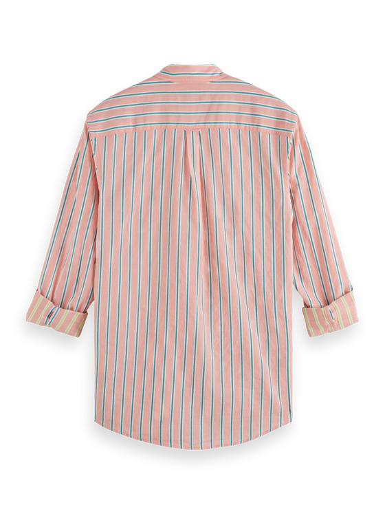 Dobby Stripe Roll Up Sleeves | Coral Stripe