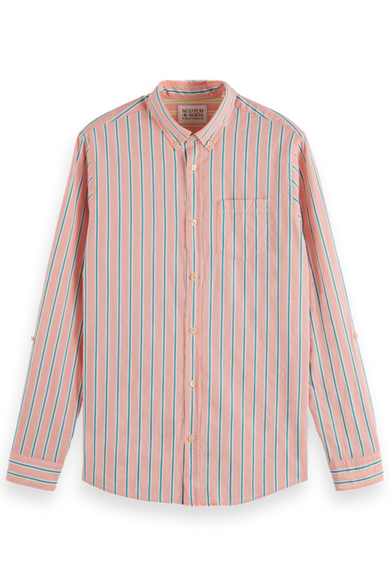 Dobby Stripe Roll Up Sleeves | Coral Stripe