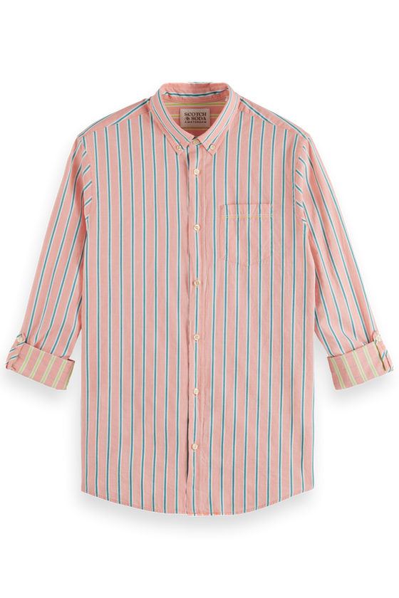 Dobby Stripe Roll Up Sleeves | Coral Stripe